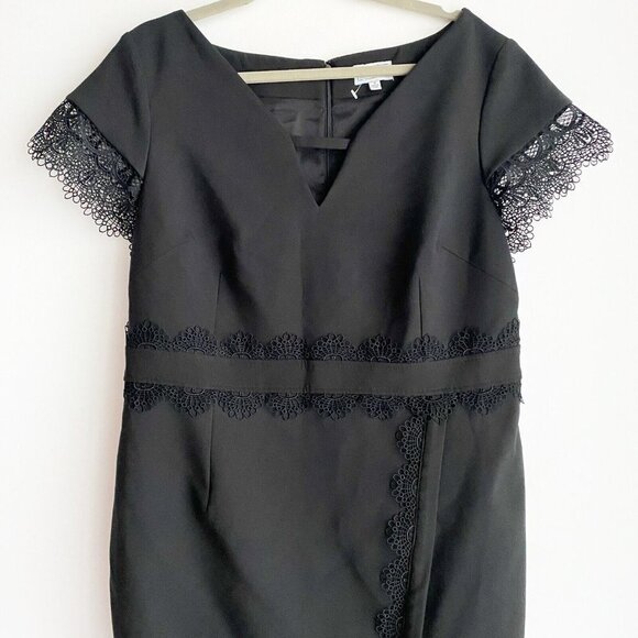 NWT SIKA Collection Short Sleeve LAce Trim Classic Little Black Dress 18 - Picture 2 of 5